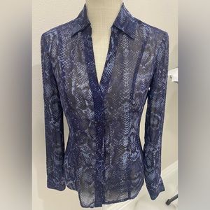 🎀 CACHE XS Blue / Printed Beautiful Blouse 
💯 Authentic Like New Pre Loved 💝